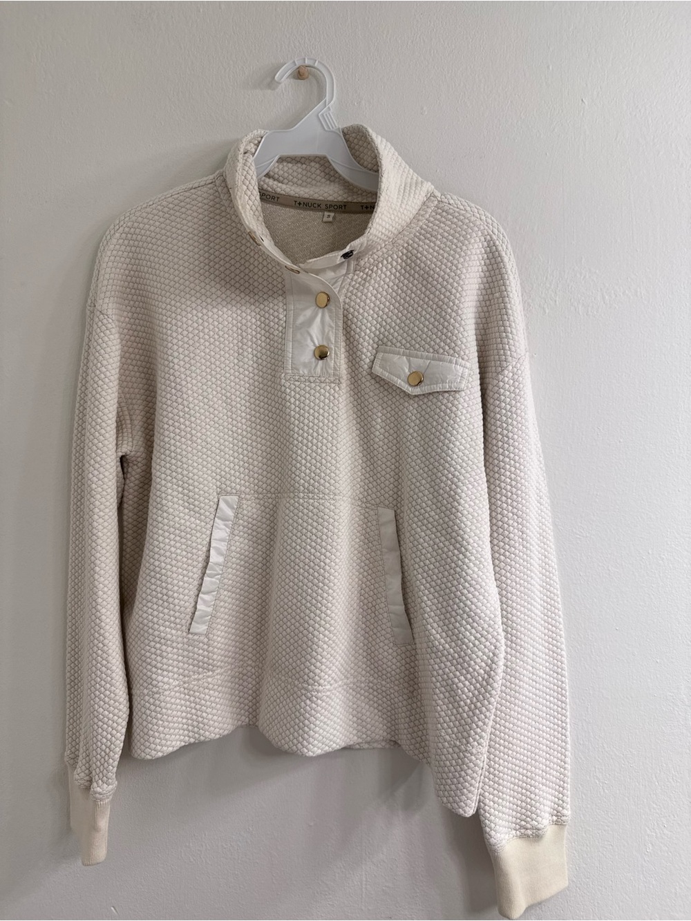 Tuckernuck Cream Quilted Snap-Placket  Pullover